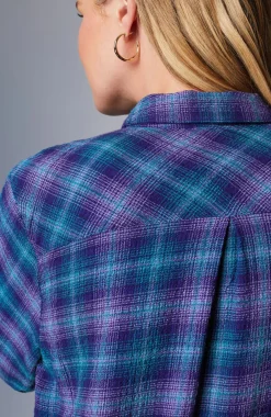 Crinkled Plaid Button-Front Tunic