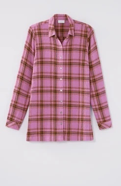Crinkled Plaid Button-Front Tunic