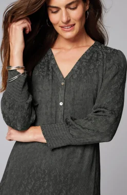 Crinkle-Textured Smocked-Sleeve Dress