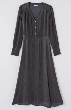 Crinkle-Textured Smocked-Sleeve Dress