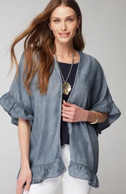 Denim Ruffled-Trim Ruana