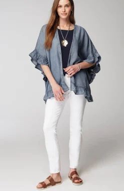 Denim Ruffled-Trim Ruana