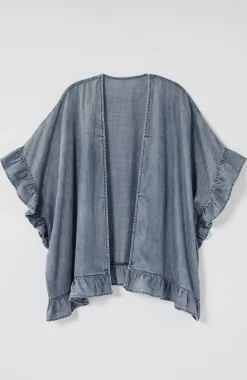 Denim Ruffled-Trim Ruana