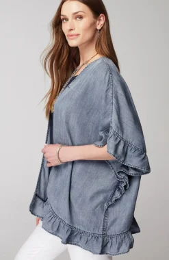 Denim Ruffled-Trim Ruana