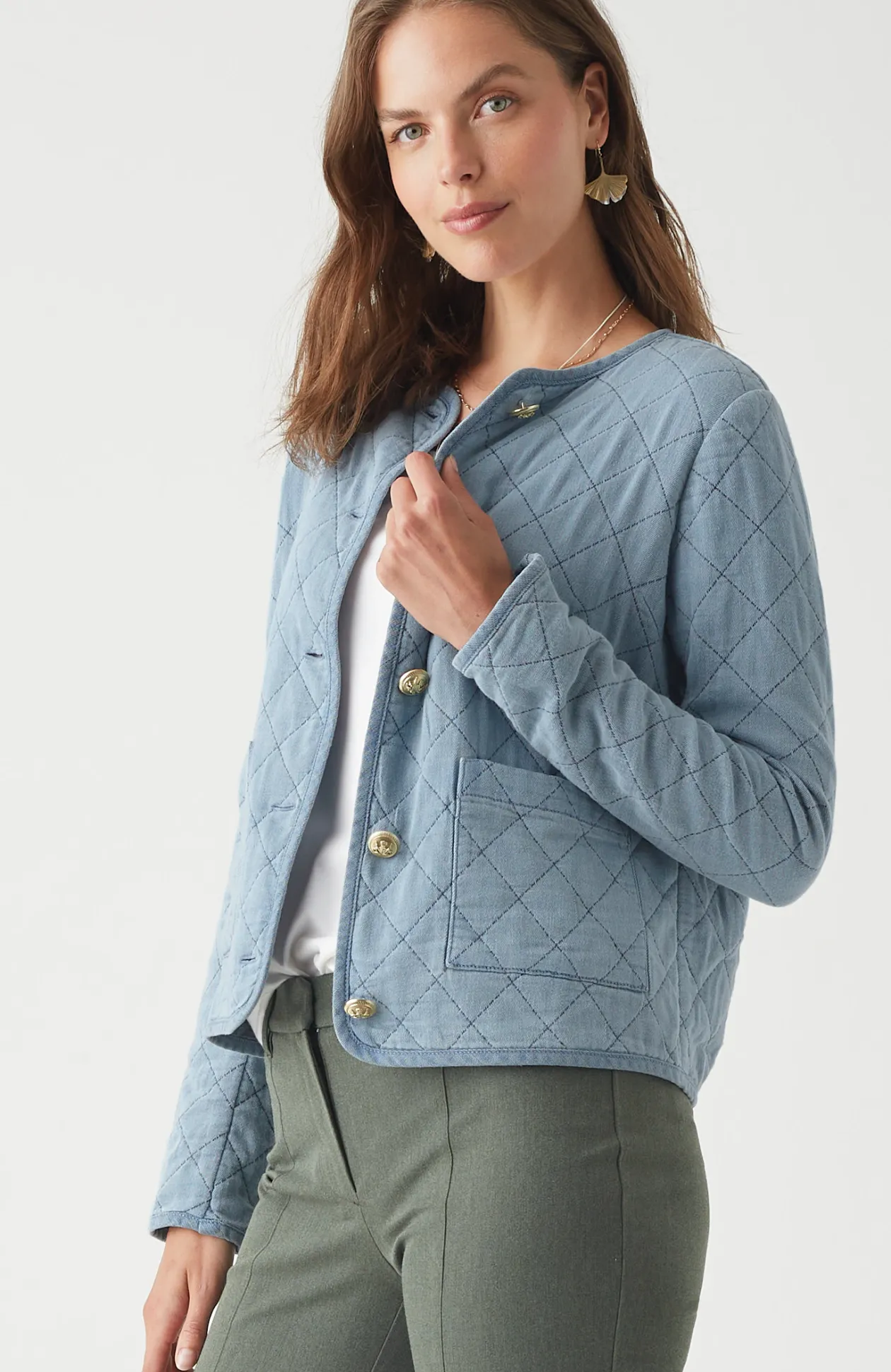 Diamond-Quilted Curved-Hem Jacket