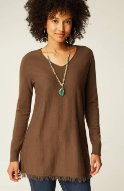 Easy Fringed-Hem V-Neck Tunic