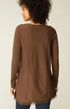 Easy Fringed-Hem V-Neck Tunic
