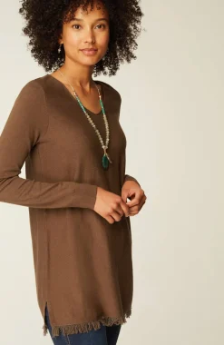 Easy Fringed-Hem V-Neck Tunic