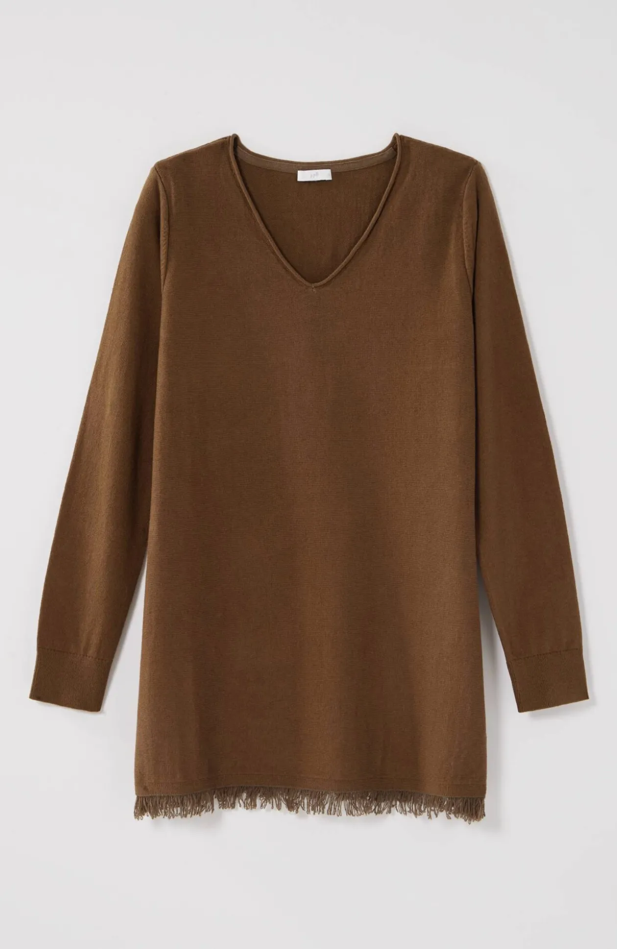 Easy Fringed-Hem V-Neck Tunic