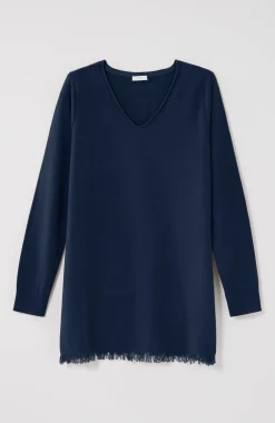 Easy Fringed-Hem V-Neck Tunic