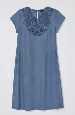 Embroidered Indigo A-Line Dress