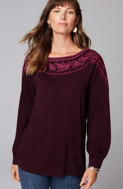 Embroidered Mixed-Media Top
