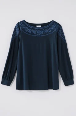 Embroidered Mixed-Media Top