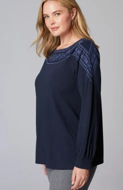 Embroidered Mixed-Media Top