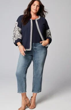 Embroidered Open-Front A-Line Jacket