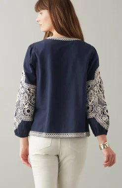 Embroidered Open-Front A-Line Jacket