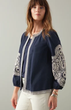 Embroidered Open-Front A-Line Jacket