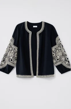 Embroidered Open-Front A-Line Jacket