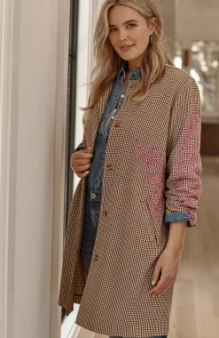 Embroidered Plaid Snap-Front Jacket