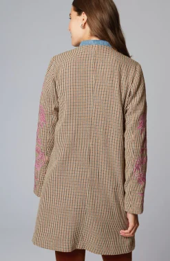 Embroidered Plaid Snap-Front Jacket