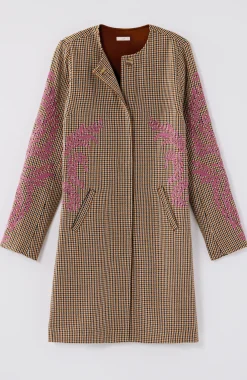 Embroidered Plaid Snap-Front Jacket