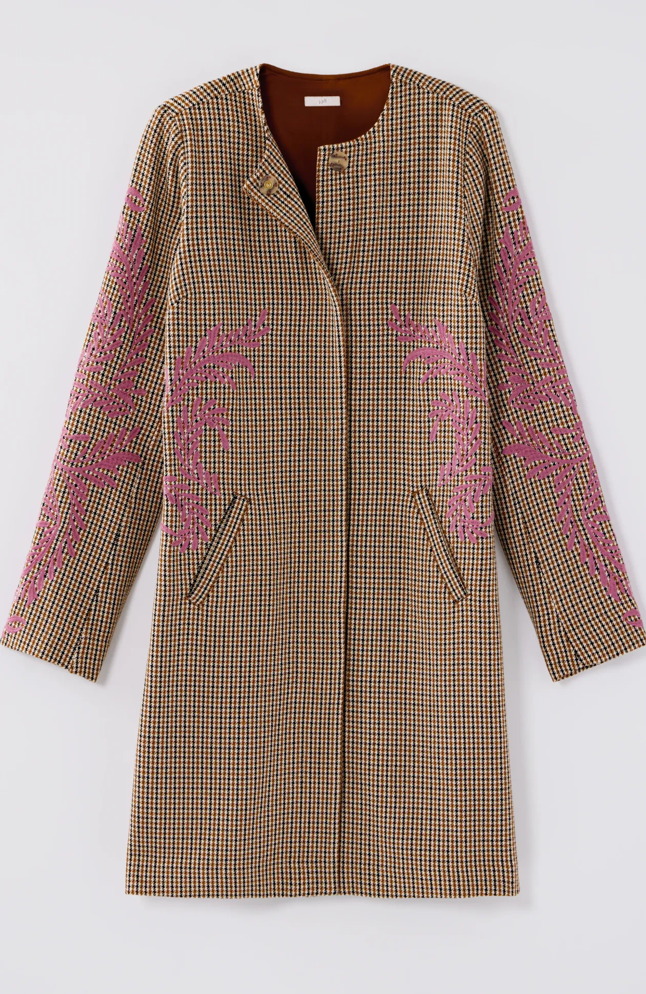 Embroidered Plaid Snap-Front Jacket