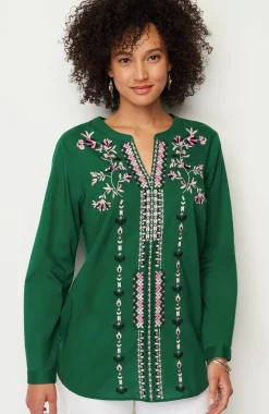Embroidered Split-Neck Tunic