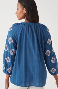 Embroidered Textured-Cotton Top