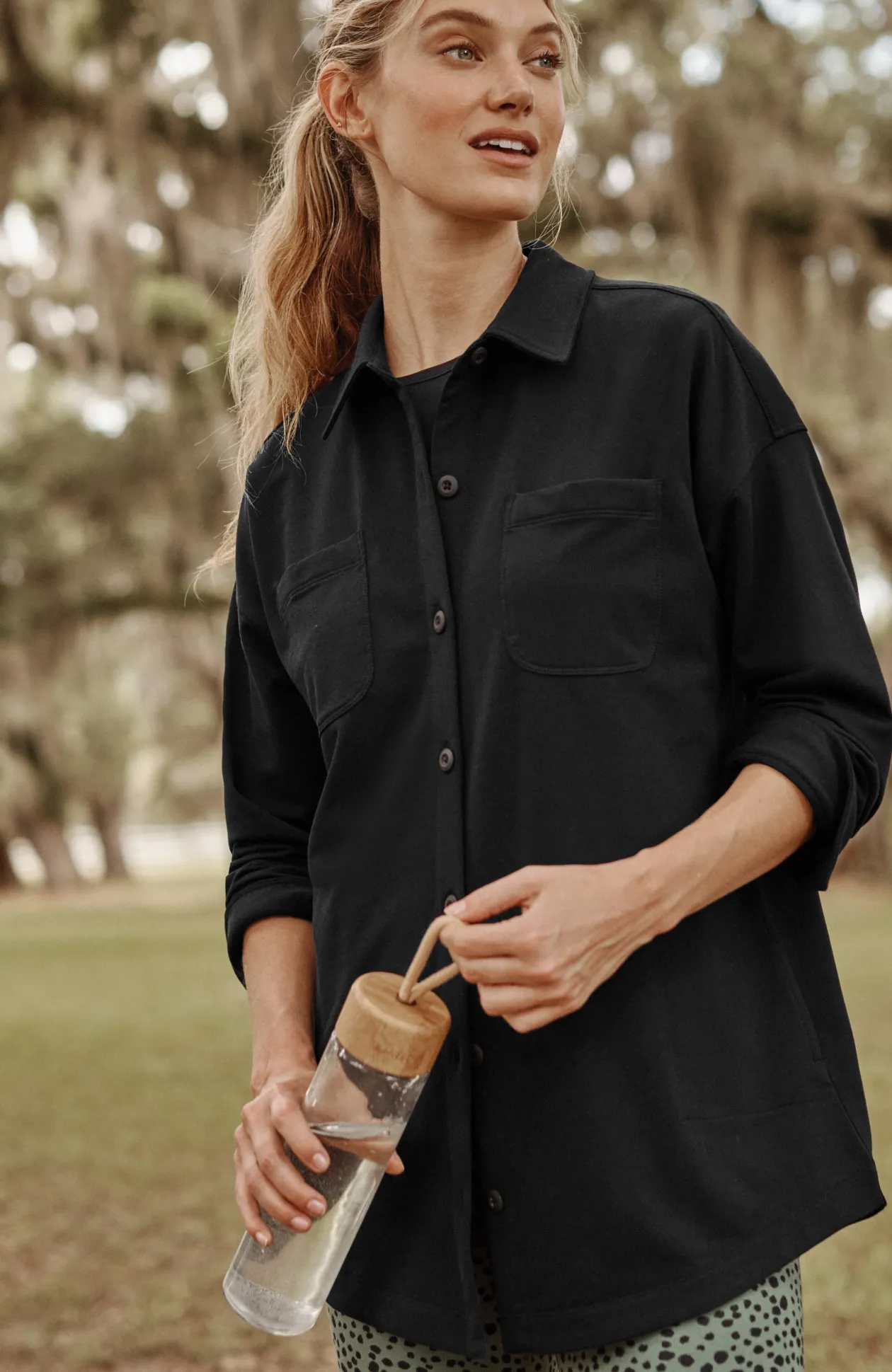 Fit French Terry Button-Front Shirt Jacket