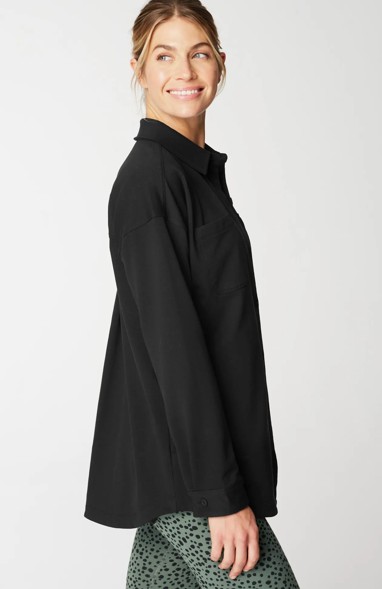 Fit French Terry Button-Front Shirt Jacket