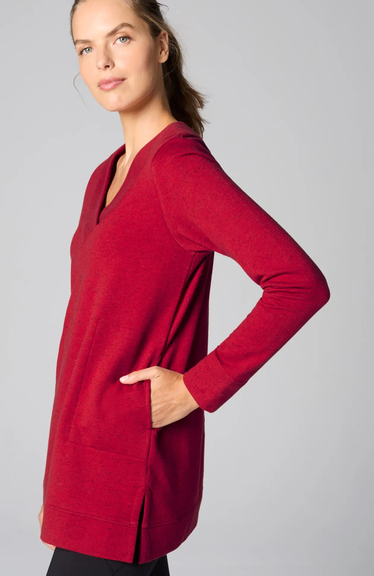 Fit Tweeded French Terry Side-Slit Tunic