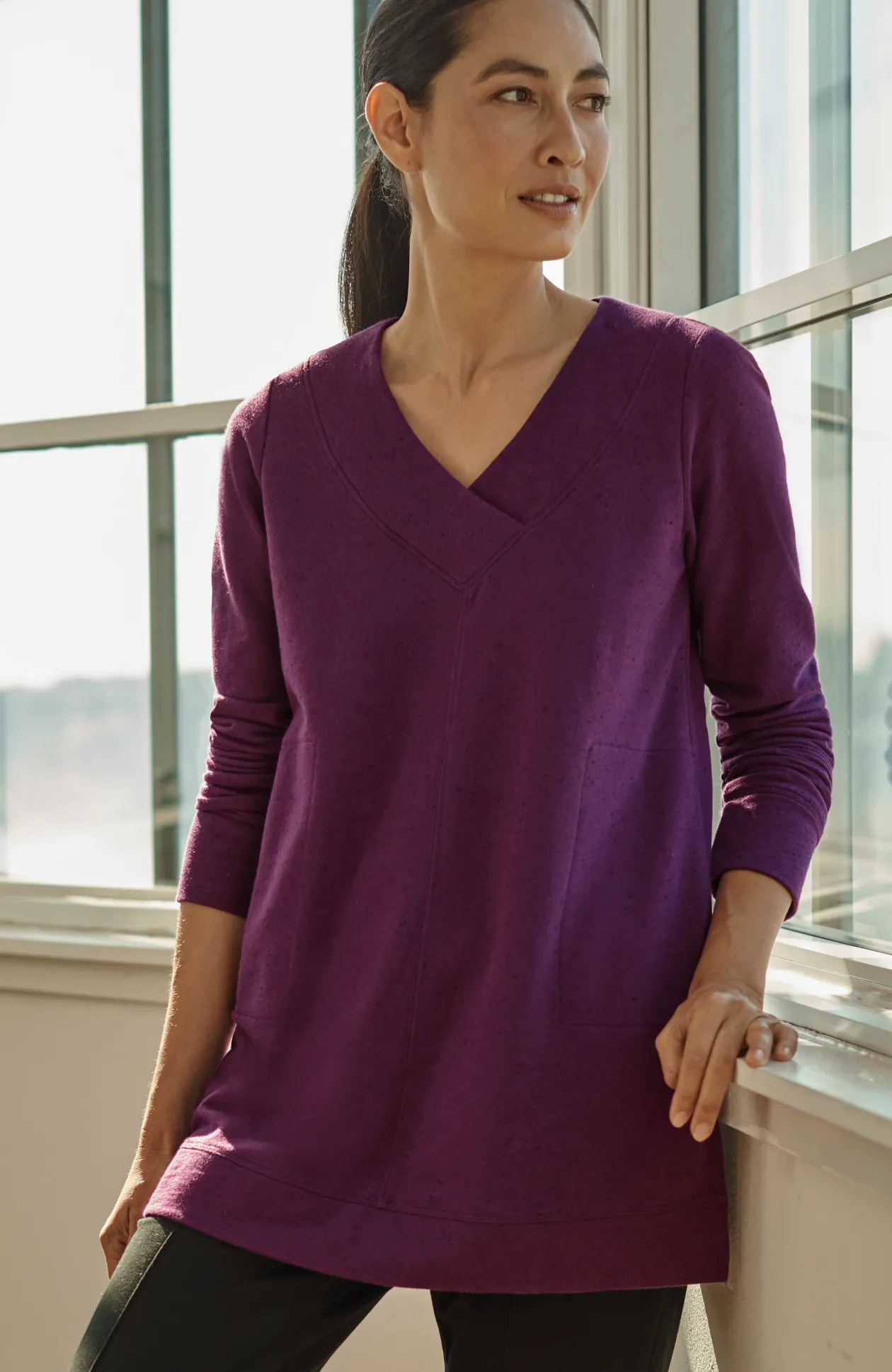 Fit Tweeded French Terry Side-Slit Tunic
