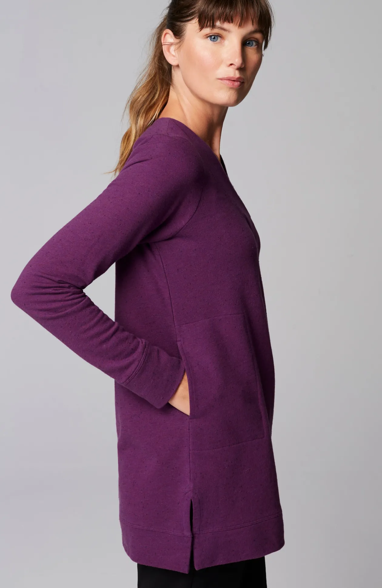 Fit Tweeded French Terry Side-Slit Tunic