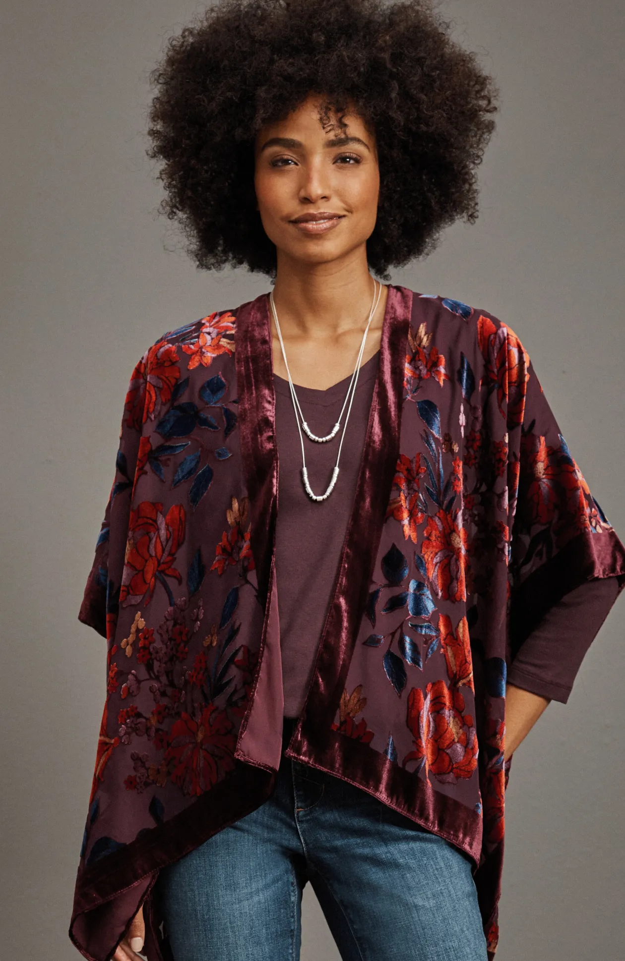 Floral Burnout Velvet Ruana