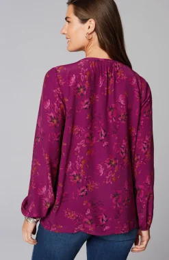 Floral Pleated-Neck Top