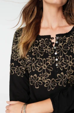 Floral-Embroidered Raglan-Sleeve Top