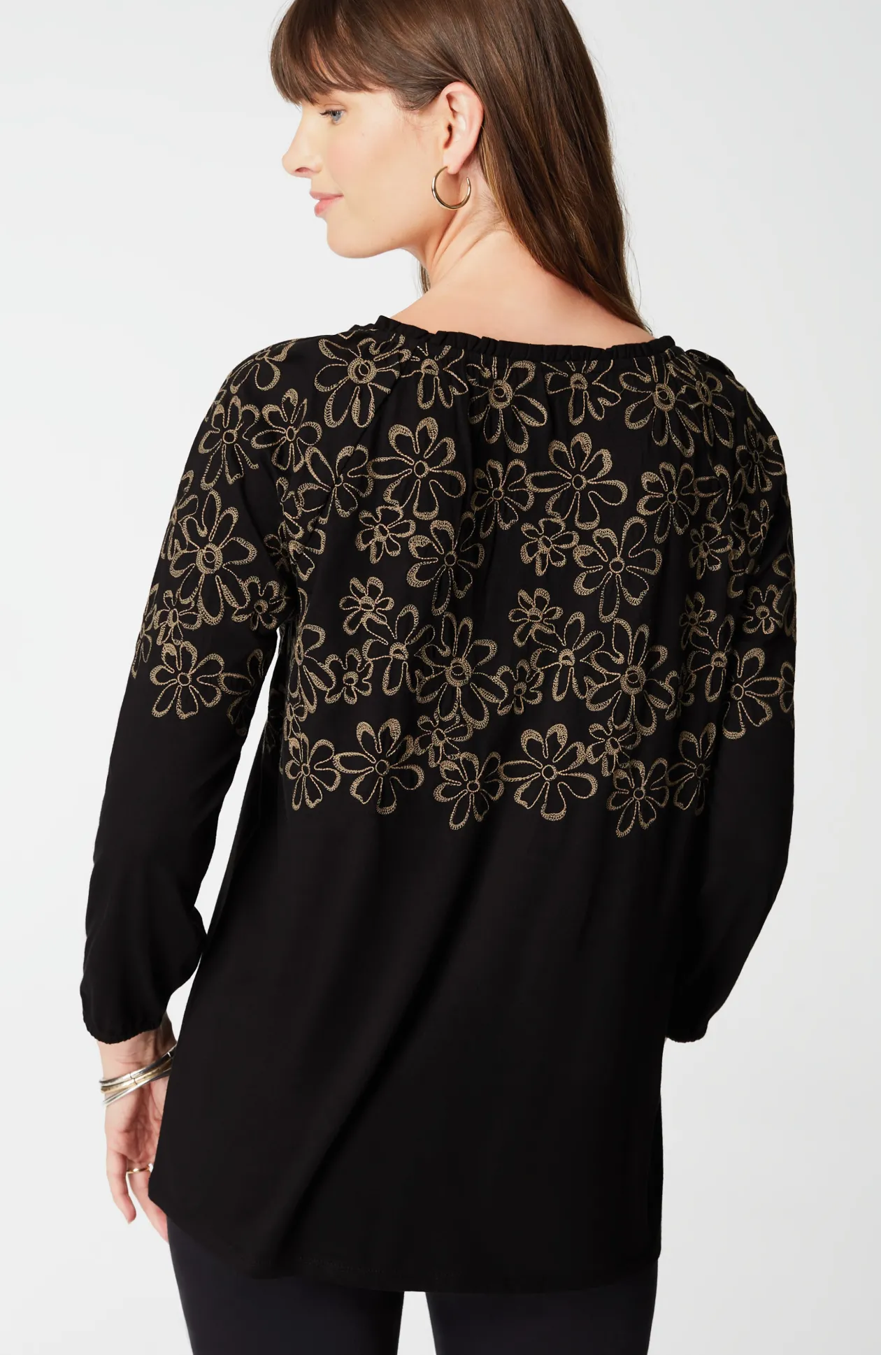 Floral-Embroidered Raglan-Sleeve Top