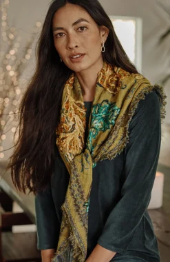 Floral-Embroidered Triangle Scarf