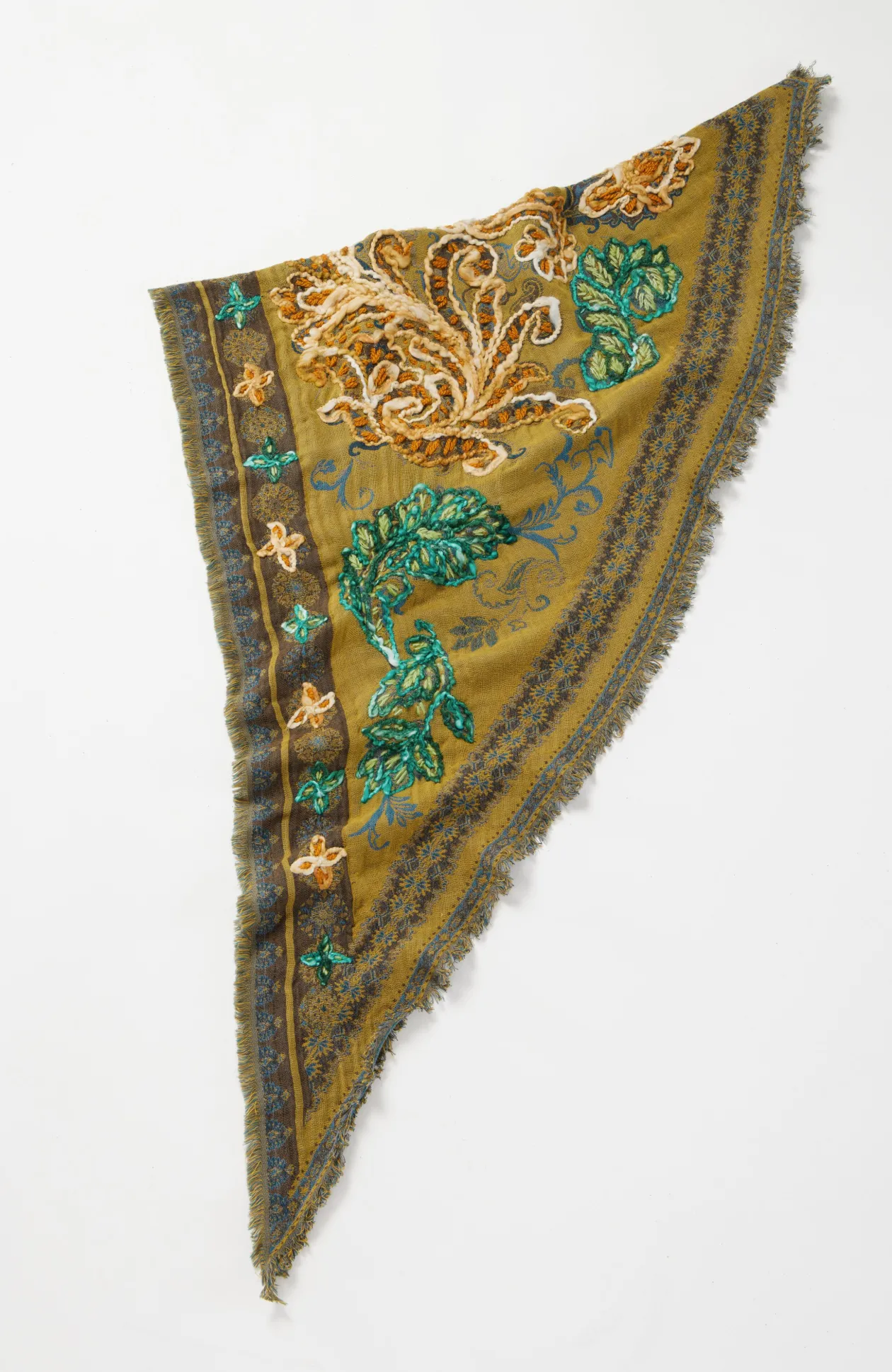 Floral-Embroidered Triangle Scarf