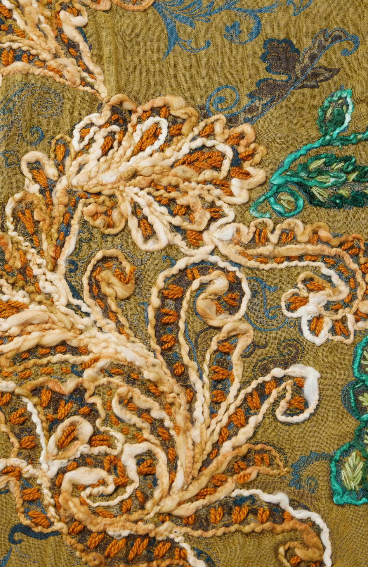 Floral-Embroidered Triangle Scarf