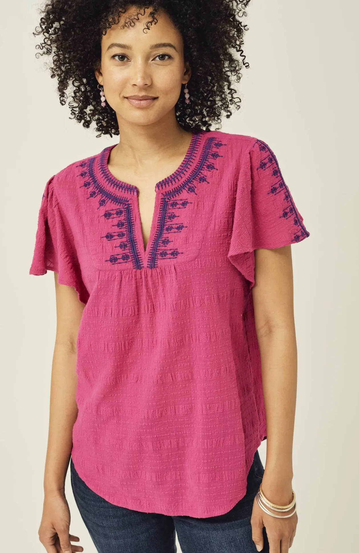 Geometrically Embroidered Textured Top
