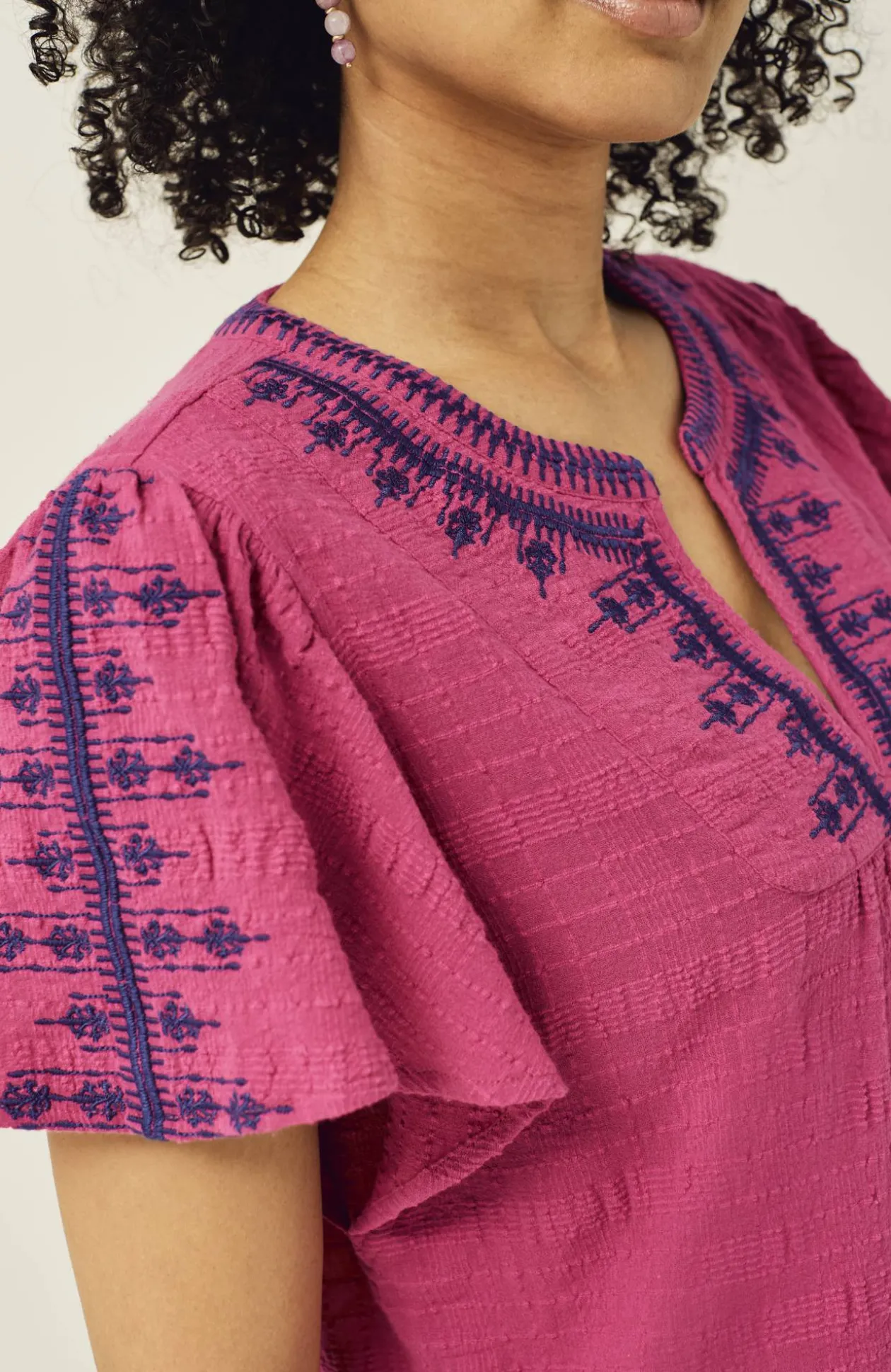 Geometrically Embroidered Textured Top