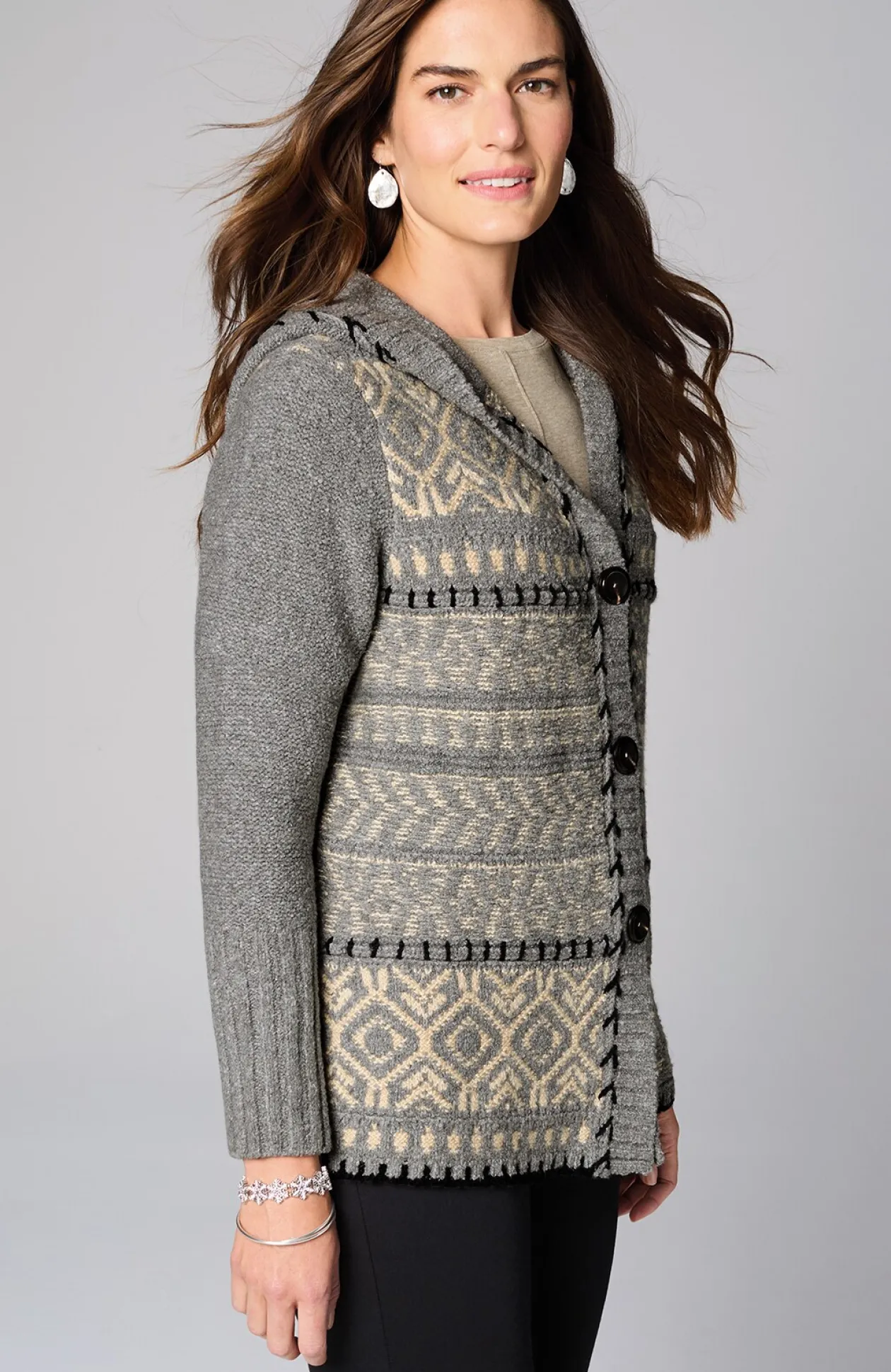 Hand-Embroidered Hooded Cardi