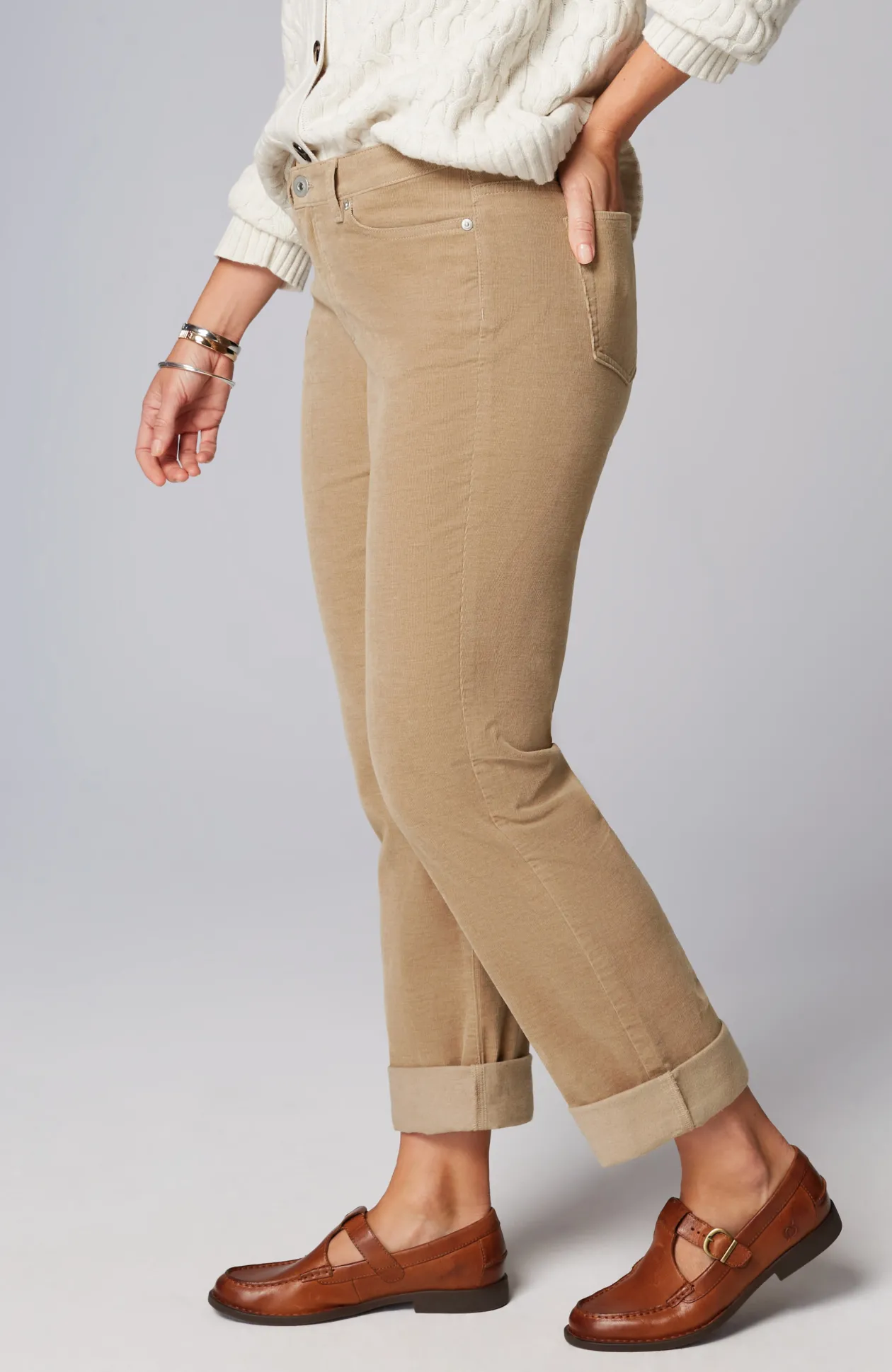 Heathered-Cord Relaxed Boyfriend Jeans