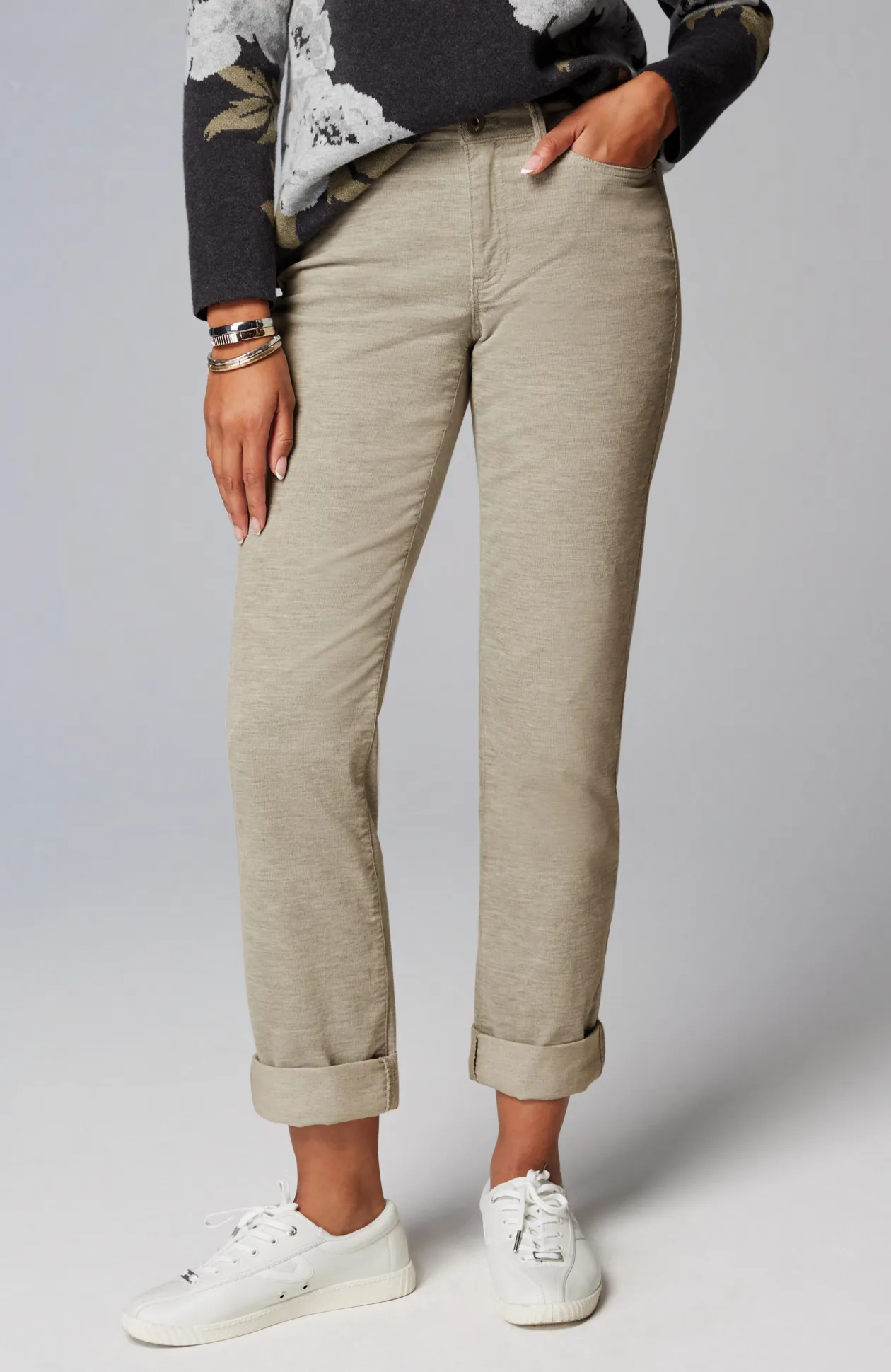 Heathered-Cord Relaxed Boyfriend Jeans