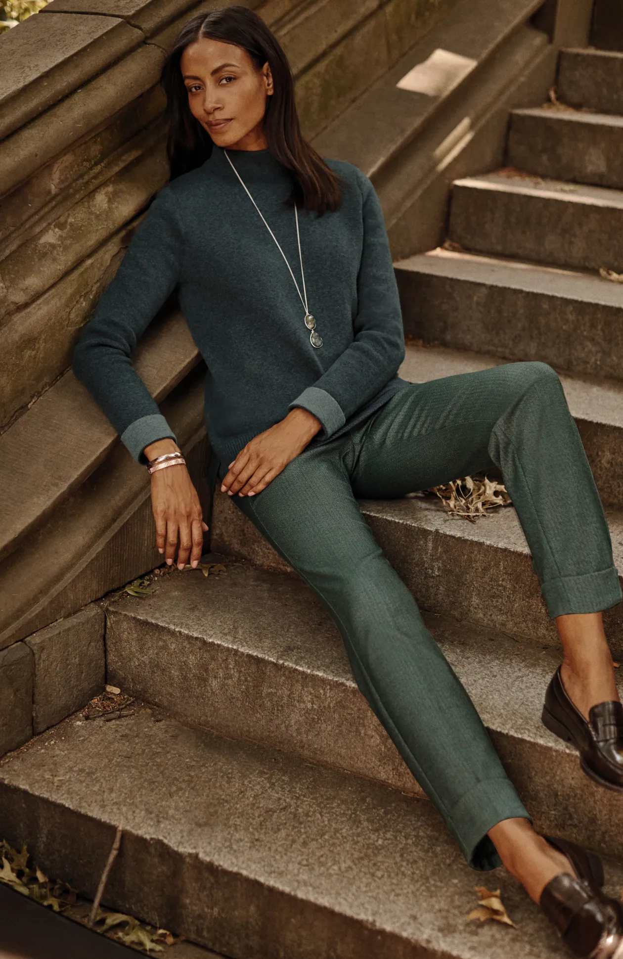 Herringbone Cuffed Pull-On Pants