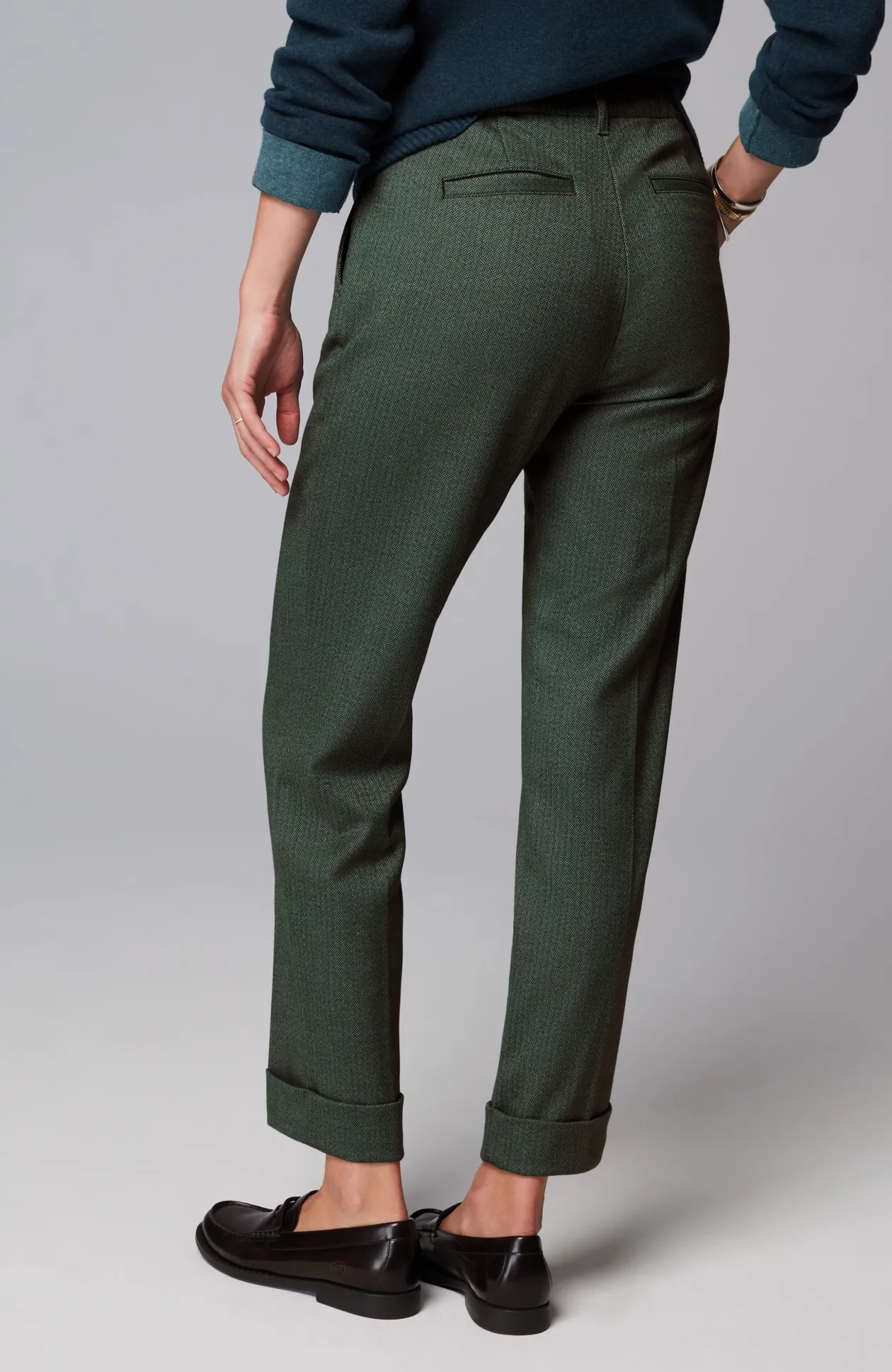 Herringbone Cuffed Pull-On Pants