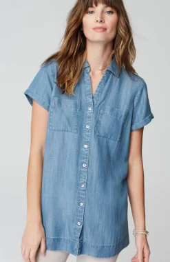 Indigo Button-Front A-Line Tunic