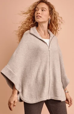 Jacquard-Knit Zip-Up Poncho
