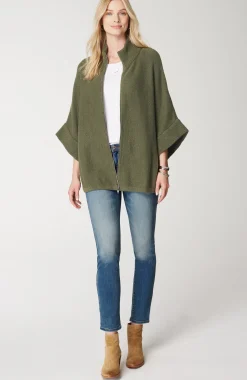 Jacquard-Knit Zip-Up Poncho